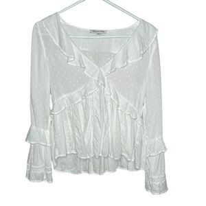 American Eagle Outfitters Ruffled Deep V-neck Double Ruffled Sleeve Swiss Dot XS